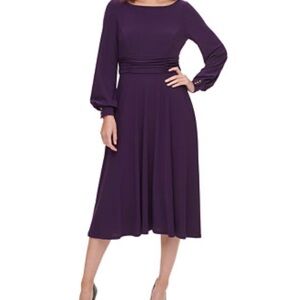 NWT Jessica Howard Purple Ruched Long sleeve Midi formal  Dress